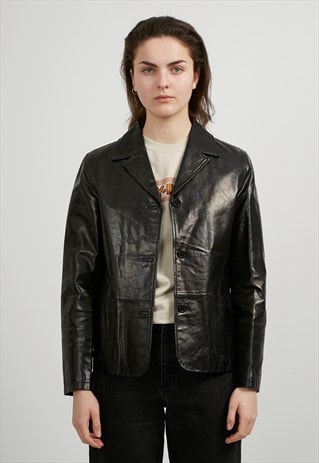 VINTAGE BLACK CLAUDIA SCHIFFER LEATHER JACKET