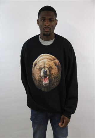 VINTAGE 90'S BEAR PRINT BLACK SWEATSHIRT