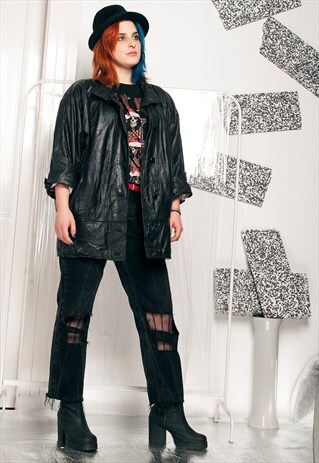 80S VINTAGE OVERSIZED LEATHER JACKET