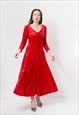 Vintage long sleeve velvet dress in red maxi