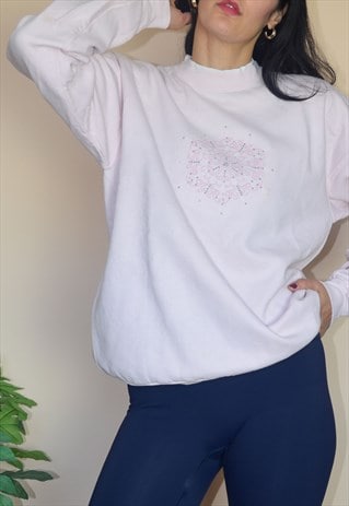 Vintage Christmas Sweatshirt Jumper w Embroidered Snowflake