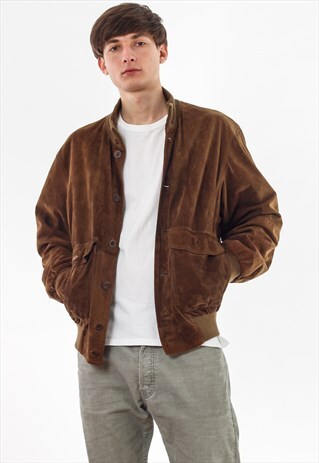 VINTAGE BURBERRYS BOMBER LEATHERETTE SUED VELOUR 90S BROWN