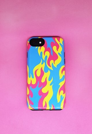 IPHONE 12 PRO PHONE CASE-FLAME PRINT- BLUE/PINK FLAME