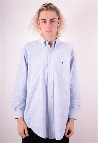 RALPH LAUREN MENS VINTAGE SHIRT MEDIUM BLUE STRIPES 90S