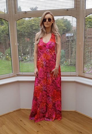 VINTAGE FLORAL WIDE LEG HALTER NECK JUMPSUIT PLAYSUIT