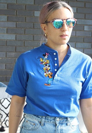 VINTAGE 1990S BLUE EMBROIDERED DISNEY T SHIRT