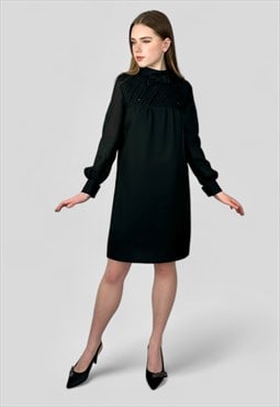 Vintage 60's Ladies Shift Long Sleeve Mini Black Dress