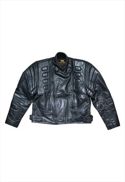 Vintage Y2K 00s real leather moto jacket in black