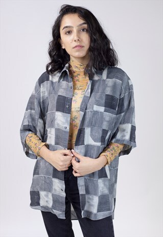 VINTAGE 90S GREY PATTERNED SHIRT