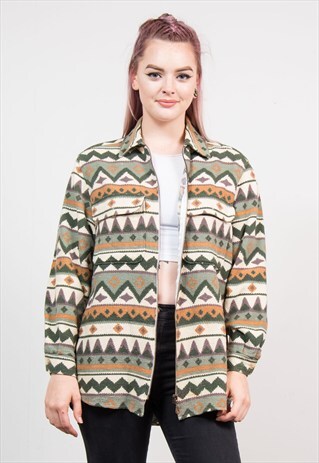 VINTAGE 90'S AZTEC PATTERN ZIP SHIRT