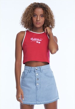Crop Top in Cherry Red With Printed Bubble Gum Slogan
