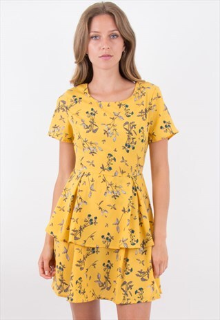 CREW NECK CAP SLEEVE FLORAL PRINT MINI LAYERED SUMMER DRESS