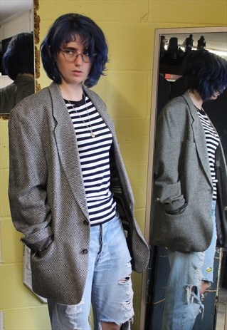 VINTAGE OVERSIZED PATTERNED BUTTON UP BLAZER JACKET SIZE L
