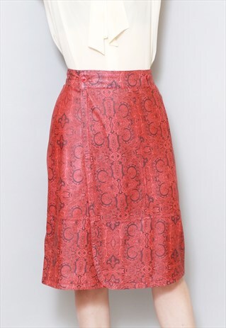 VINTAGE 1980'S RED PAISLEY REVERSIBLE LEATHER MINI SKIRT