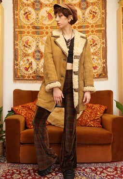 Vintage 70s Luxury Sheepskin Shearling Coat in Tan Brown