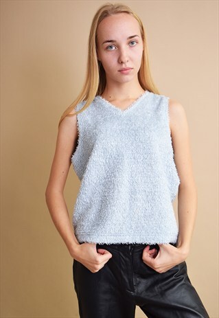 90'S RETRO MINIMALIST PASTEL FLUFFY KNITTED TANK TOP