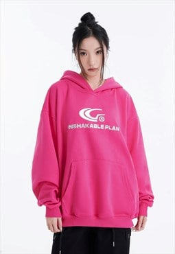 Utility hoodie patch pullover unshakable slogan top in pink