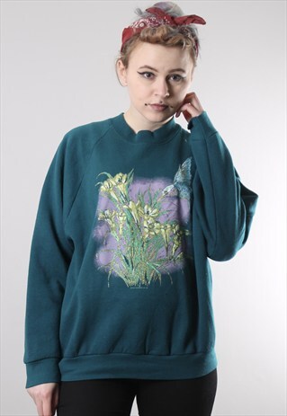 VINTAGE FLOWER PRINT USA SWEATSHIRT JUMPER XL