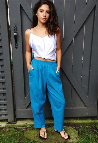BLUE HIGH WAISTED LOUNGE STYLE LADIES VINTAGE TROUSERS