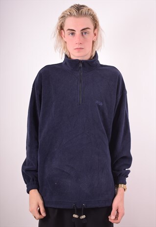 FILA MENS VINTAGE FLEECE JUMPER LARGE BLUE 90S
