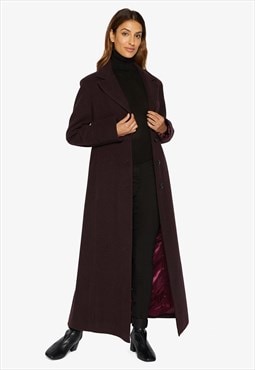 Sienna Wool Blend Slim Fit Longline Maxi Coat In Wine