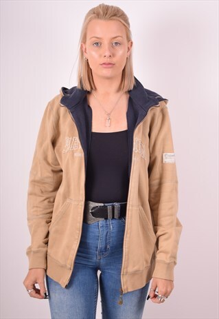 CHAMPION WOMENS VINTAGE HOODIE JACKET LARGE BEIGE 90S