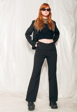 Vintage Suit 90s Preppy Flare Pants Blazer Set in Black