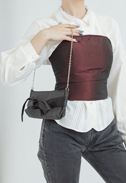 Vintage Y2k Chain Strap Mini Shoulder Bag with Bow in Black