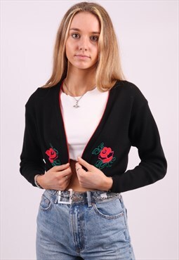 Vintage 012 Benetton Cropped Embroidered Cardigan in Black