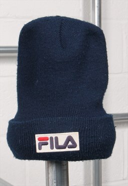 Vintage Fila Beanie in Navy Knitted Embroidered Cosy Hat