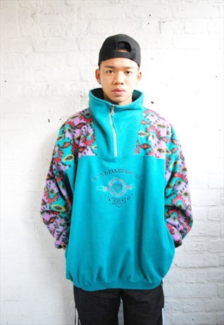 RARE CRAZY PRINT AZTEC 1/4 ZIP FLEECE TOP (1990'S)