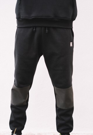 HANDMADE JOGGERS TROUSERS IN BLACK WITH SPECIAL KNEES
