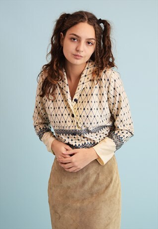 70'S RETRO MOD PRINT CREAMY SHIRT TOP