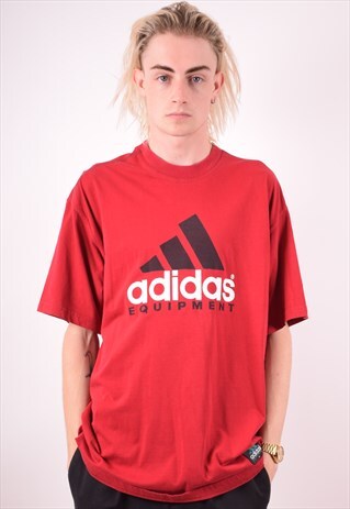 ADIDAS MENS VINTAGE T-SHIRT TOP XL RED 90S