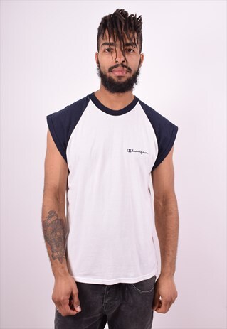 CHAMPION MENS VINTAGE T-SHIRT TOP MEDIUM WHITE 90'S