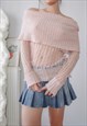 vintage balletcore pink sheer off shoulder jumper