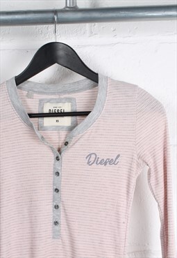 Vintage Diesel Long Sleeve T-Shirt in Pink Half Button XS