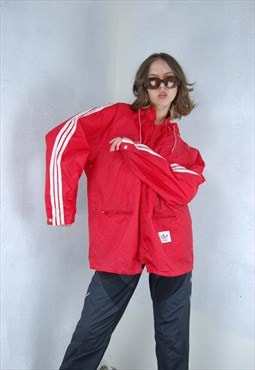 Vintage y2k baggy light rain track unisex jacket in cool red