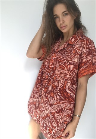 RED PATTERNED OVERSIZED RETRO VINTAGE UNISEX FESTIVAL SHIRT
