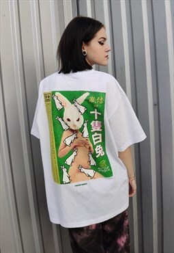 Kinky bunny t-shirt rabbit animal top Korean tee white