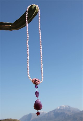 HANDMADE SEED BEADS/RESIN/CRYSTAL PINK/PURPLE NECKLACE