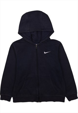 Vintage 90's Nike Hoodie Swoosh Full Zip Up Navy Blue Large