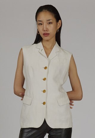 RARE VINTAGE 90'S BEIGE LINEN JEAN PAUL GAULTIER WAISTCOAT