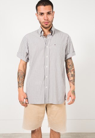 VINTAGE 80S TOMMY HILFIGER SHORT SLEEVE SHIRT / S4040