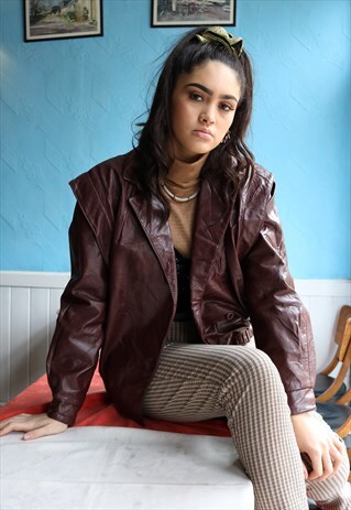 80S BURGUNDY LEATHER COAT