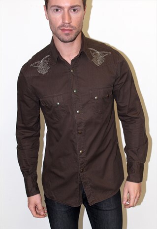 90S VINTAGE BROWN WESTERN DKNY COWBOY BOHO INDIE SHIRT
