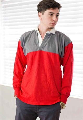 VINTALE RALPH LAUREN LONGSLEEVE RUGBY SHIRT LOGO 90S L 15.5