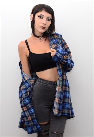 VINTAGE 90'S GRUNGE CHECKED FLANNEL SLOUCHY SHIRT
