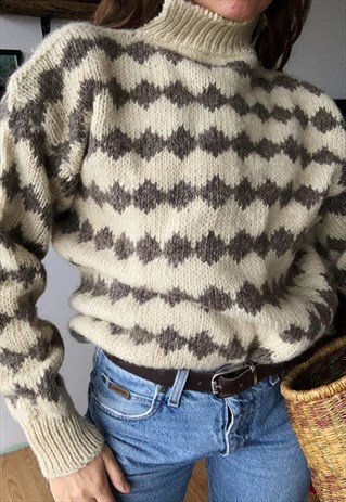 VINTAGE 70S NORDIC CHRISTMAS KNIT JUMPER SWEATER PULLOVER