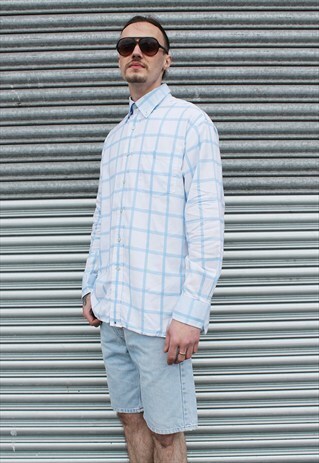 VINTAGE 90S TOMMY HILFIGER BLUE & WHITE CHECK SHIRT